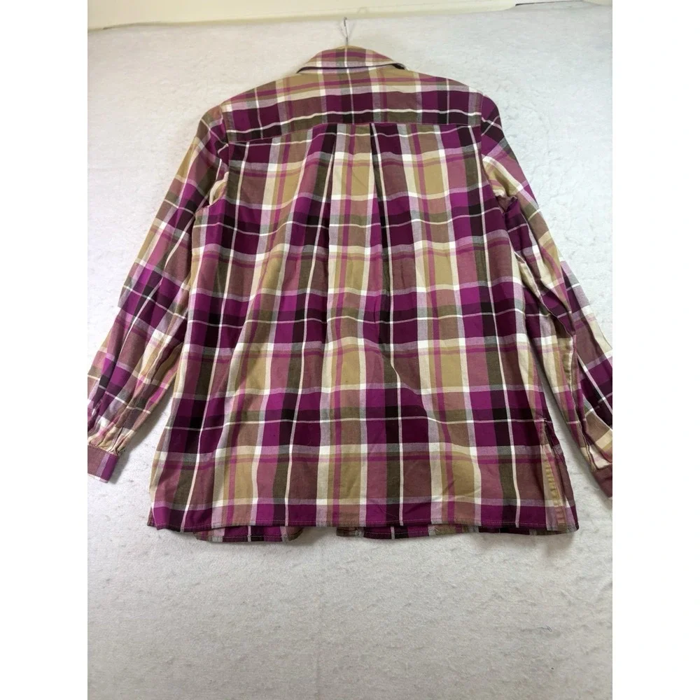 Jones New York Sport Button Front Women's M Magenta Plaid Flannel Shirt L/SL